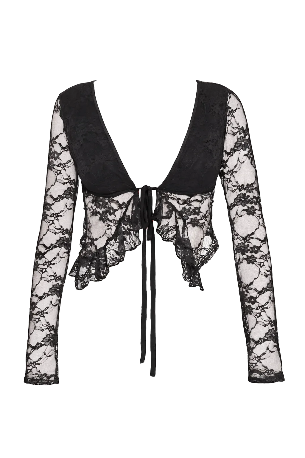 Tied Long Sleeve Lace Blouse