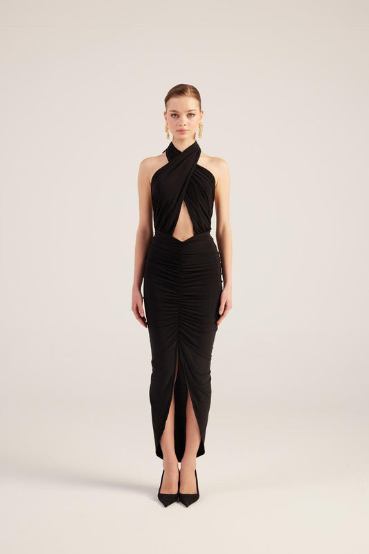 Black Backless Slit Maxi Dress