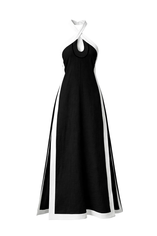 Contrast Halter Maxi Dress