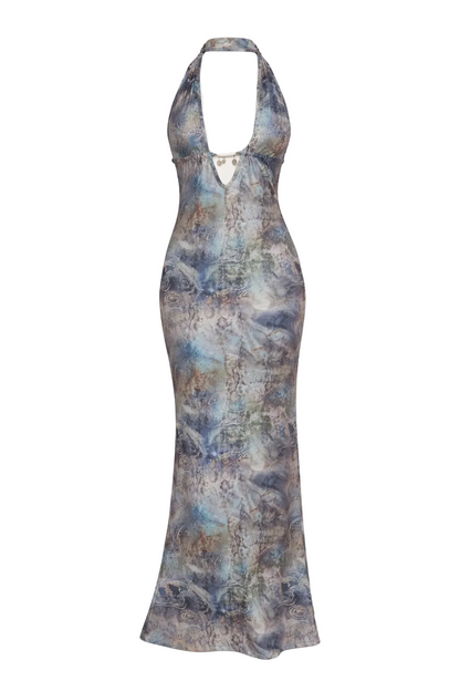 Aquamarine Printed Halter Dress