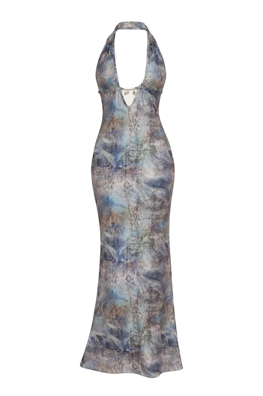 Aquamarine Printed Halter Dress