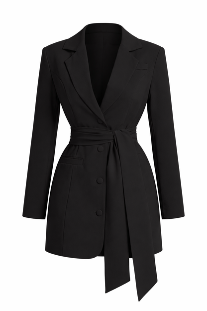 Lapel Collar Tie Waist Blazer