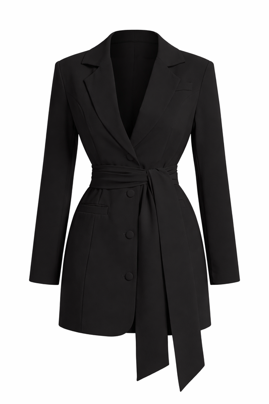 Lapel Collar Tie Waist Blazer