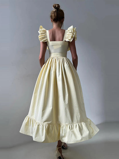 Ruffled Striped Square Neck Dress