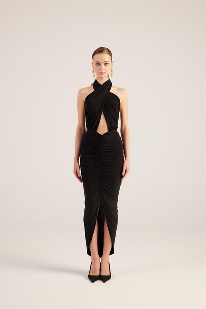Marie Black Backless Slit Maxi Dress