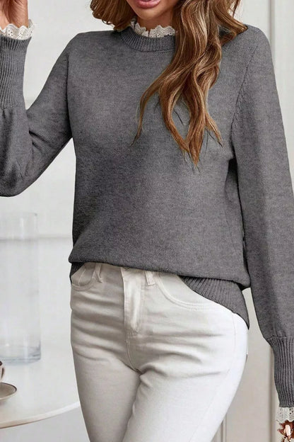 White lace trim Grey sweater