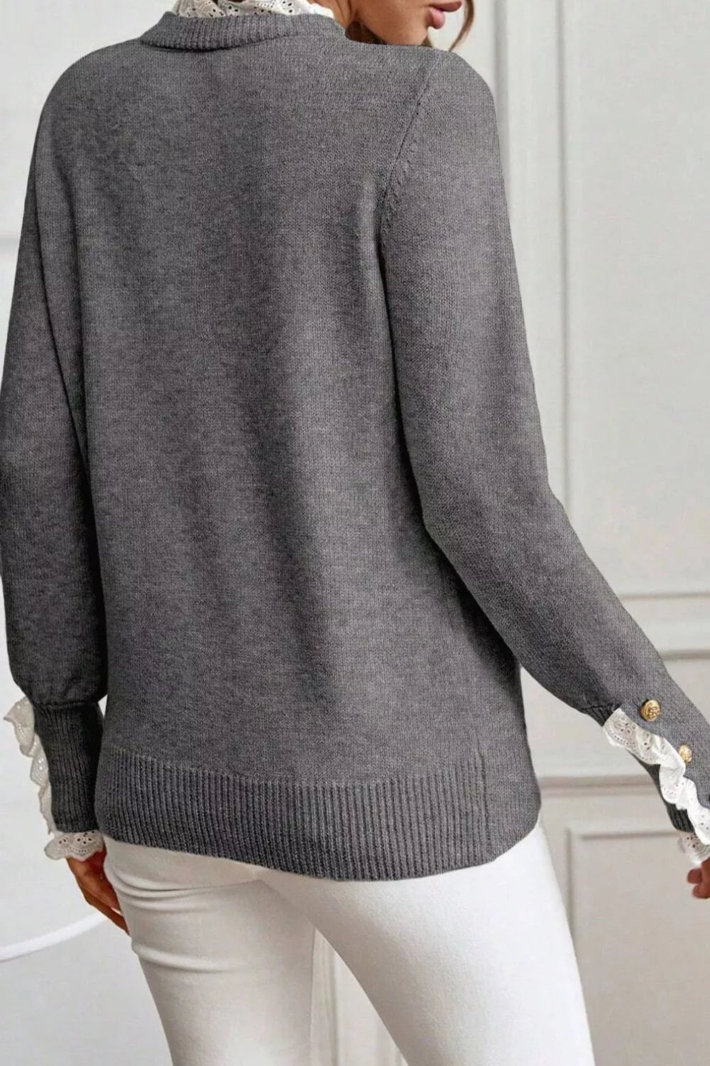 White lace trim Grey sweater