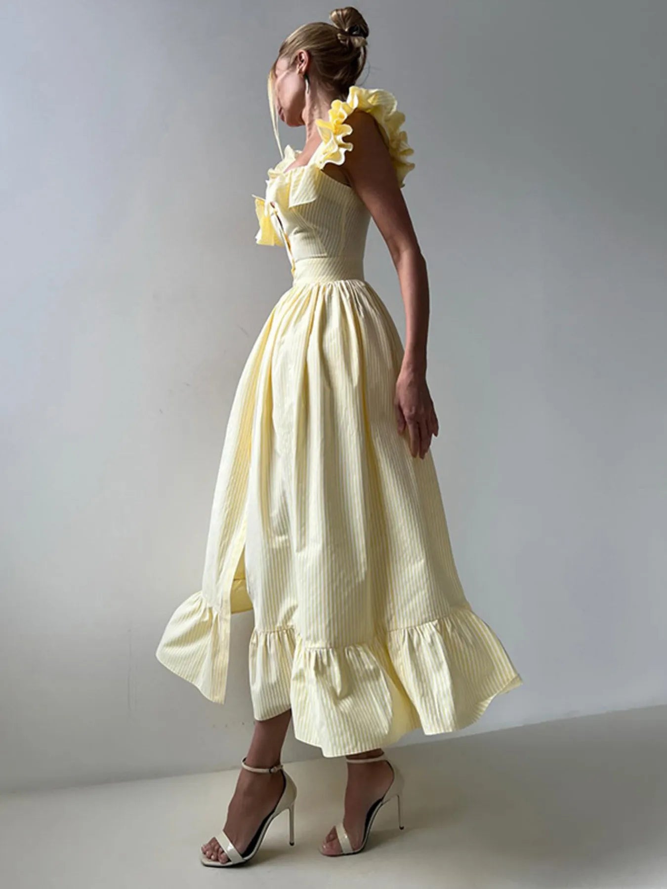 Ruffled Striped Square Neck Dress