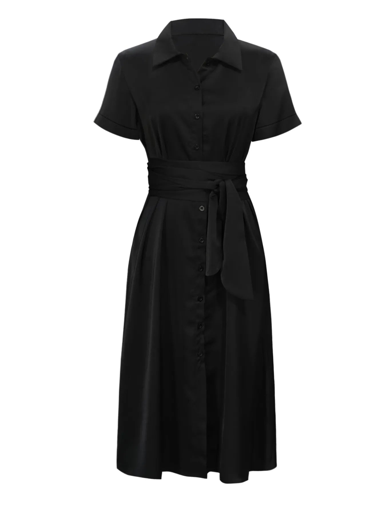 Button Down Belted Midi Shirt Dress