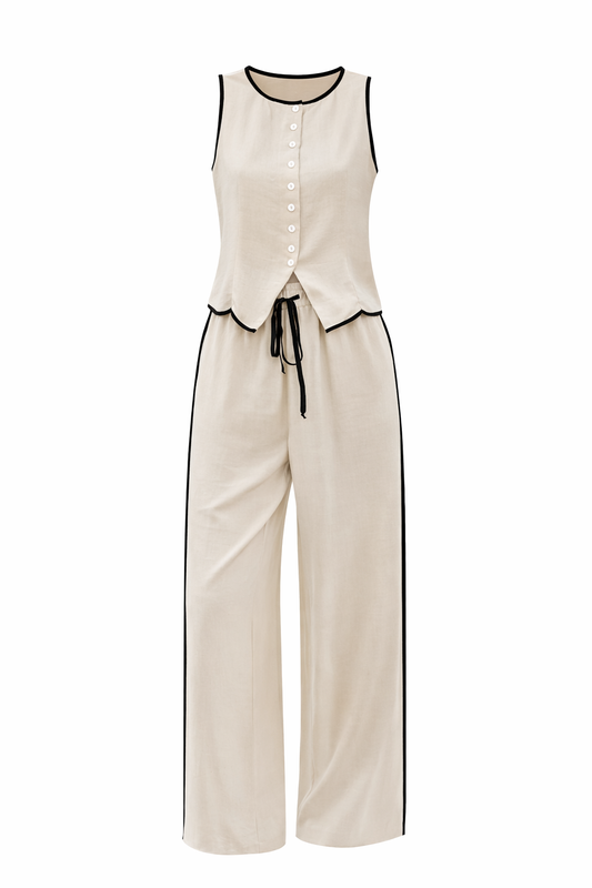 Contrast Trim Pants Set