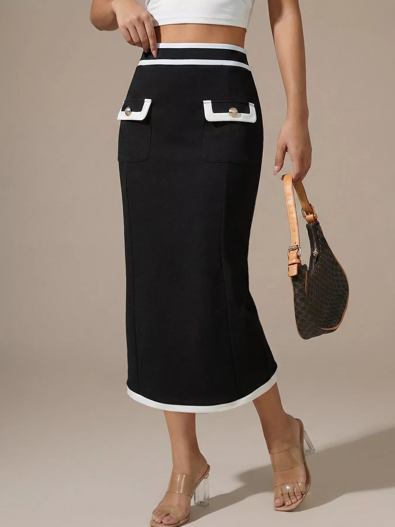 Contrast Trim Pencil Skirt