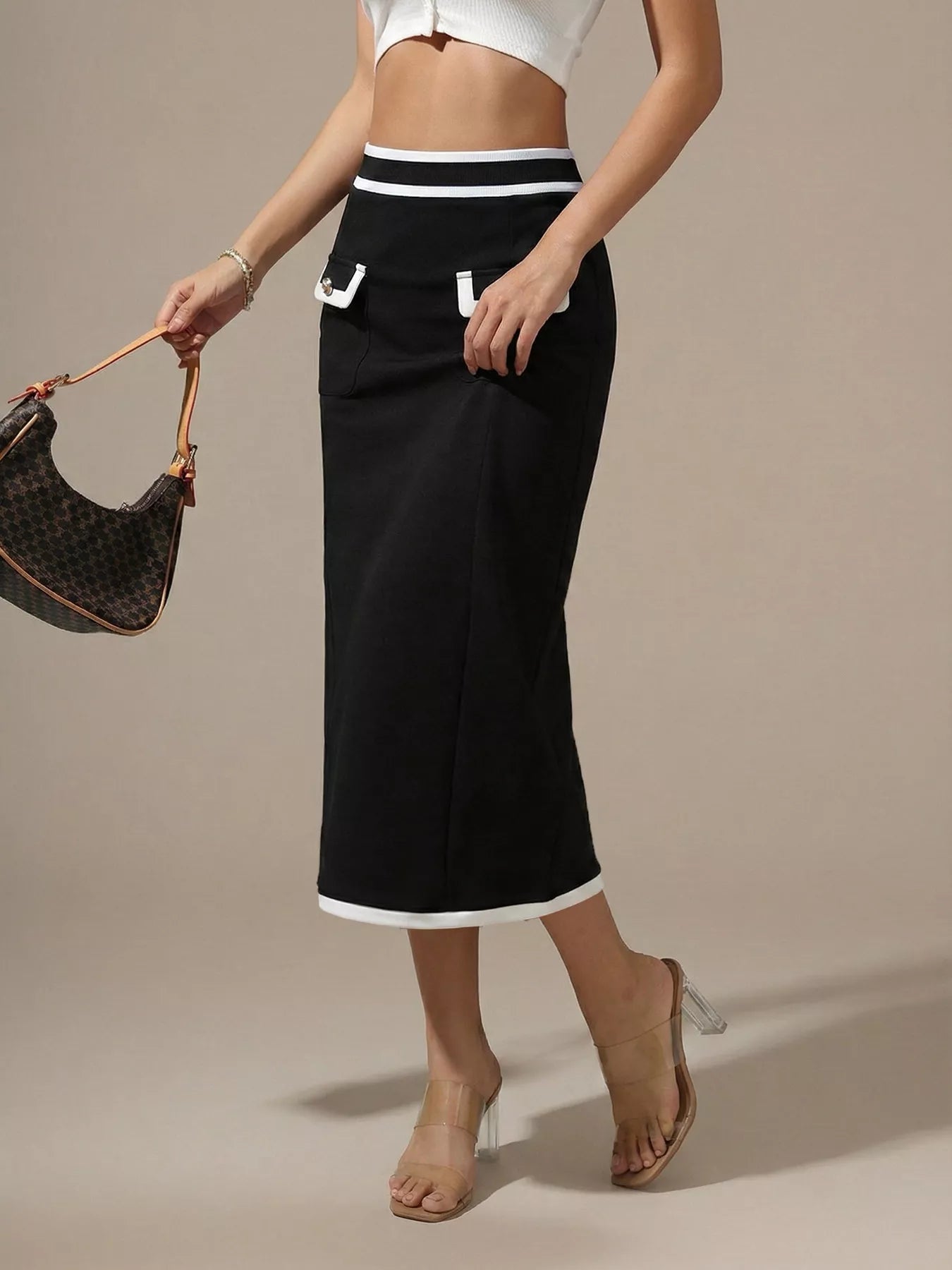 Contrast Trim Pencil Skirt