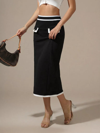 Contrast Trim Pencil Skirt