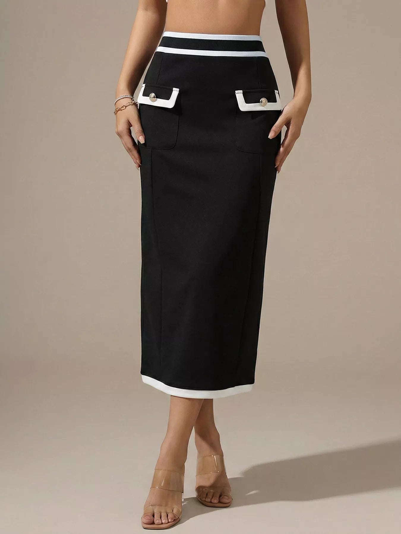 Contrast Trim Pencil Skirt