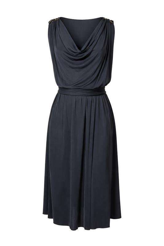 Original 1970's Vintage Black Disco Dress With Sequin Shoulder Detailing UK 8 - 12