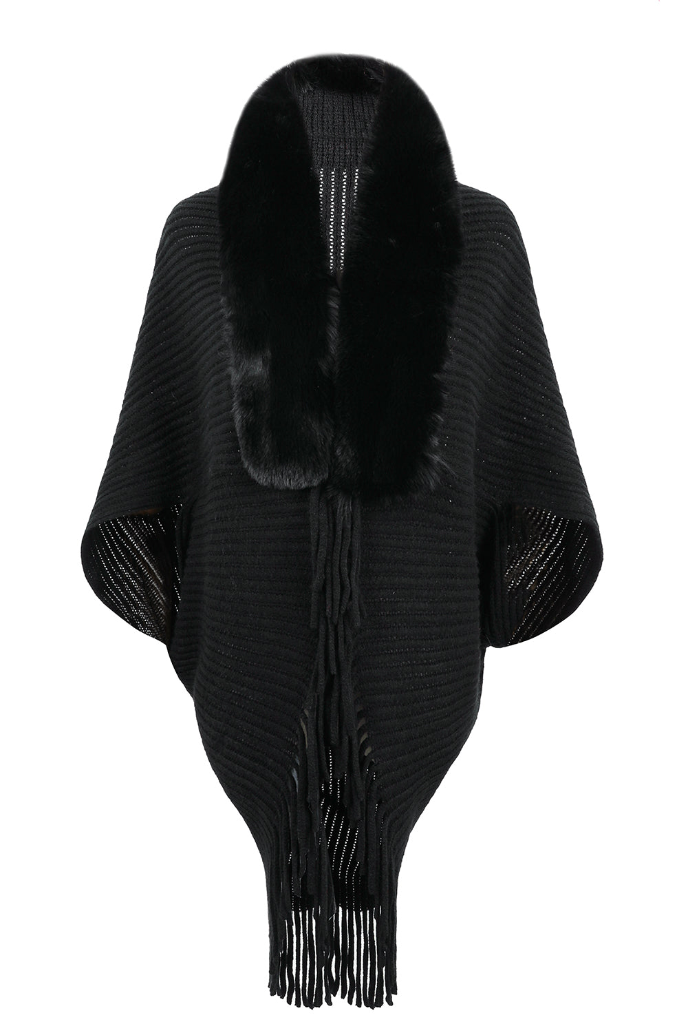 Fur trim shawl in black 