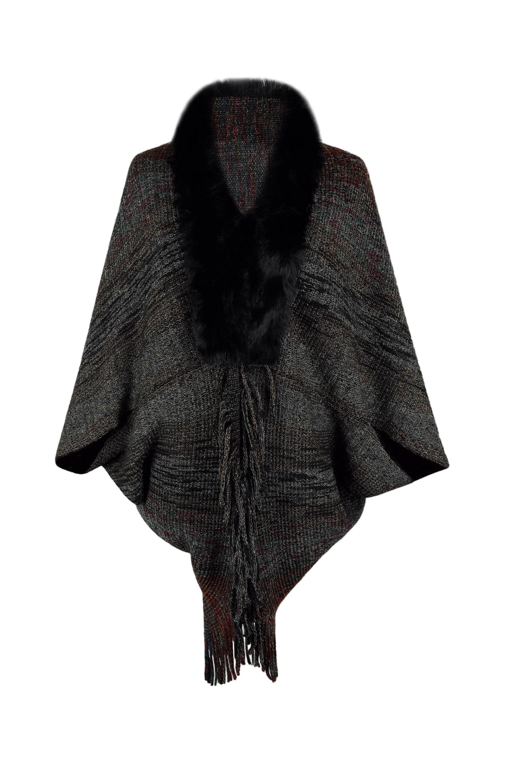 Fur Trim Fringe Shawl