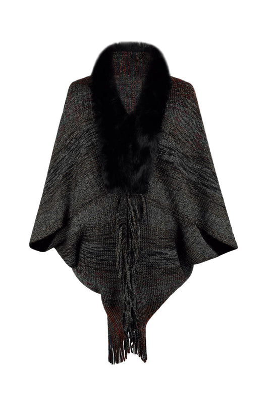Fur Trim Fringe Shawl
