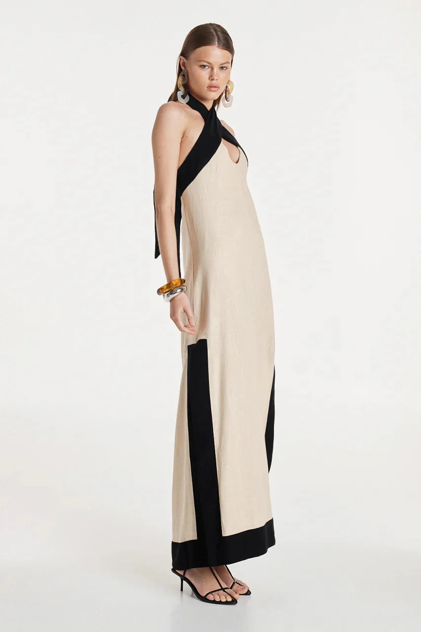 Contrast Halter  Maxi Dress