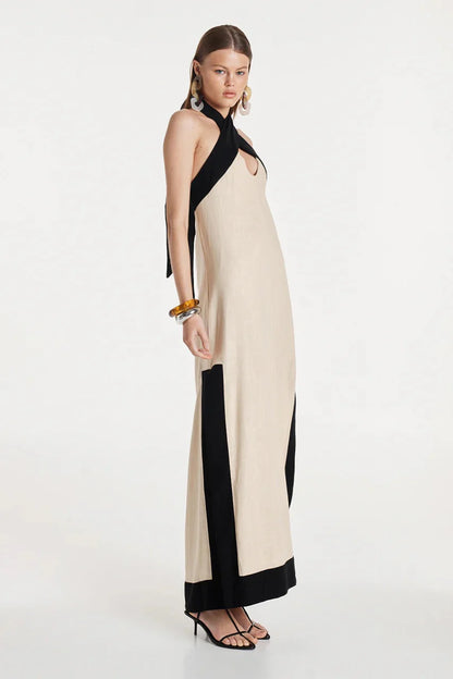 Contrast Halter  Maxi Dress
