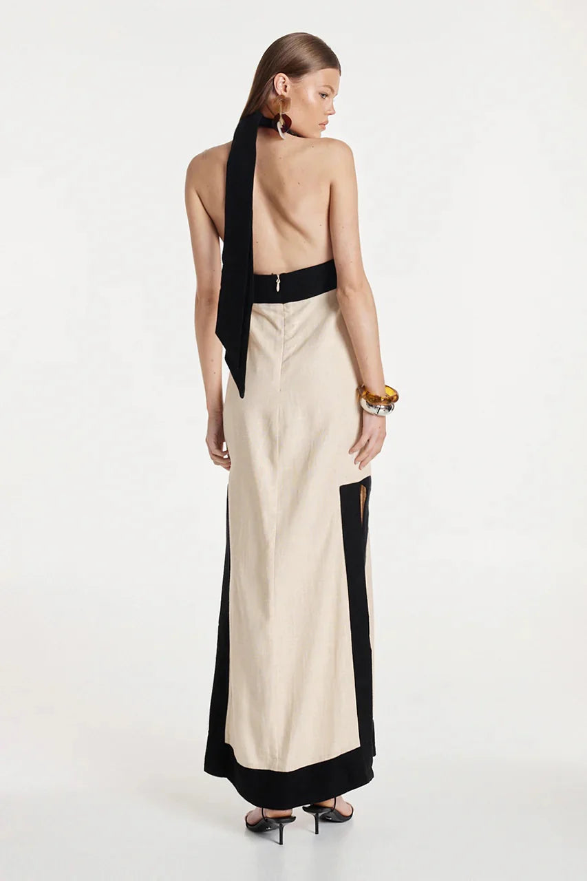 Contrast Halter  Maxi Dress