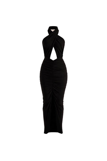 Black Backless Slit Maxi Dress