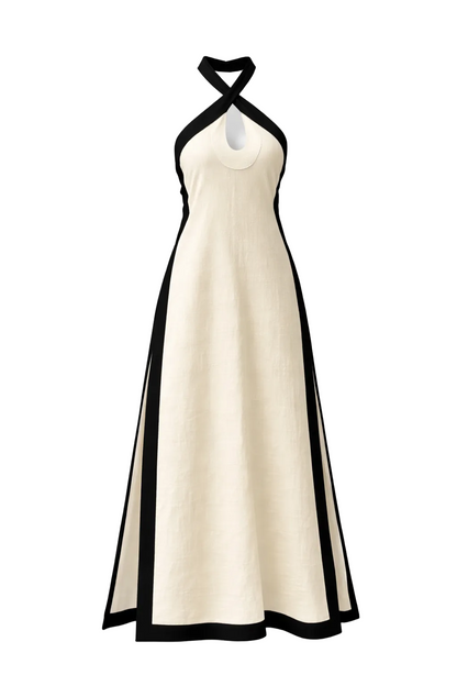 Contrast Halter  Maxi Dress