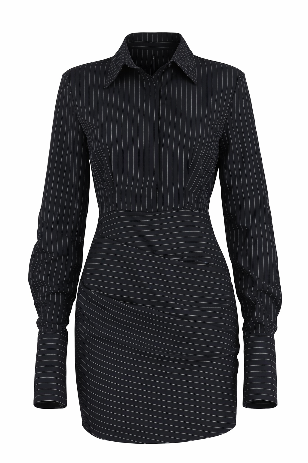 Pinstriped Long Sleeve Shirt Dress 826