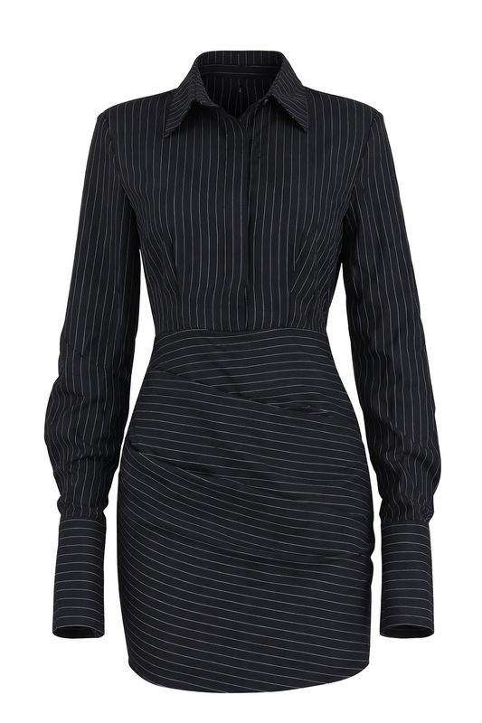 Pinstriped Long Sleeve Shirt Dress 826