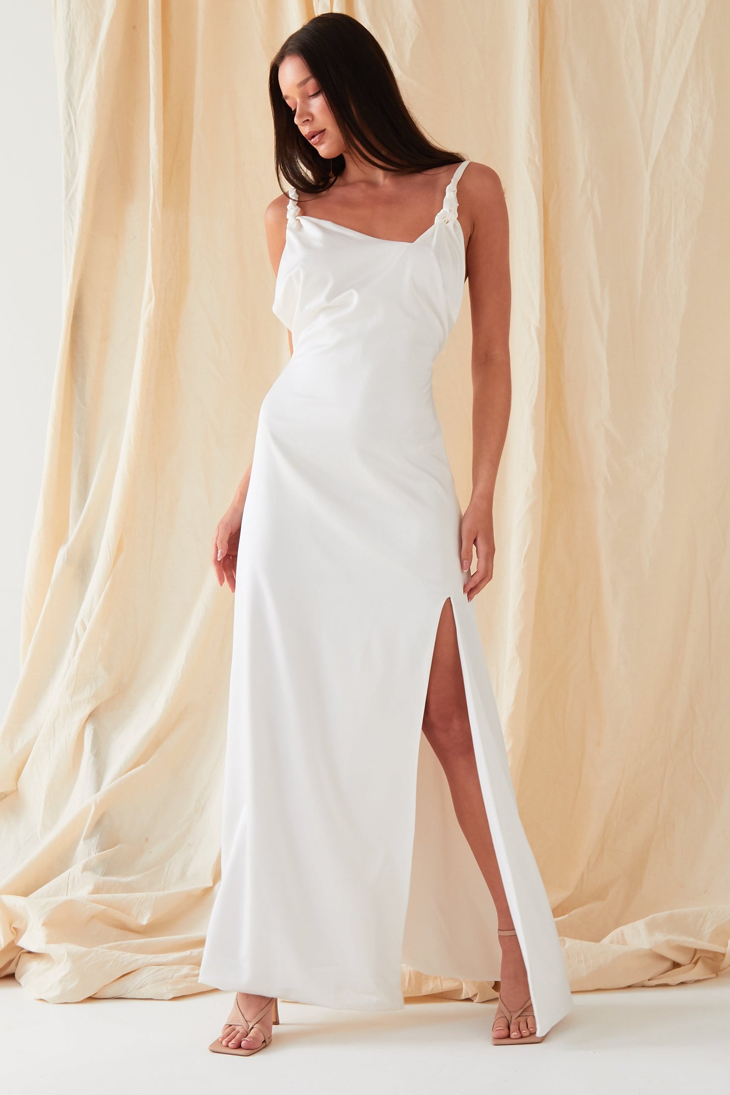 Asymmetric White Maxi Dress-4