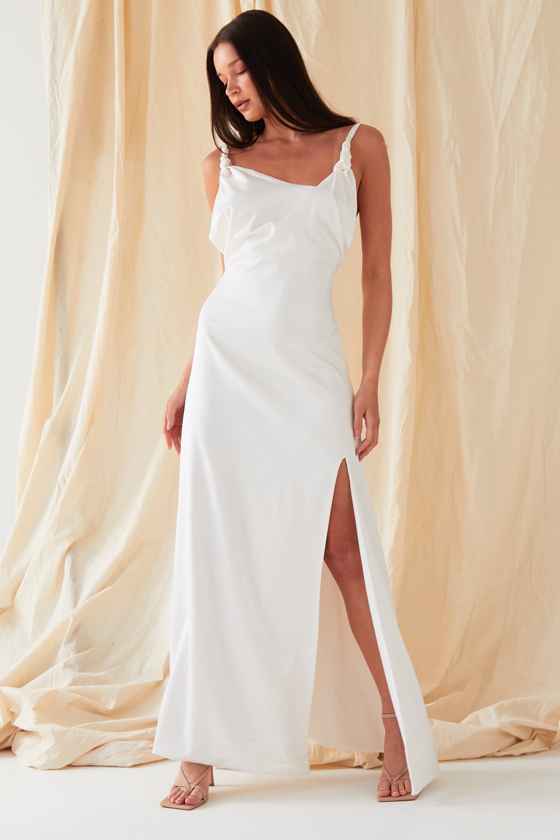Asymmetric White Maxi Dress-4