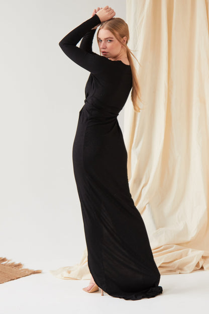 Sparkly Black Twist Front Dress-4