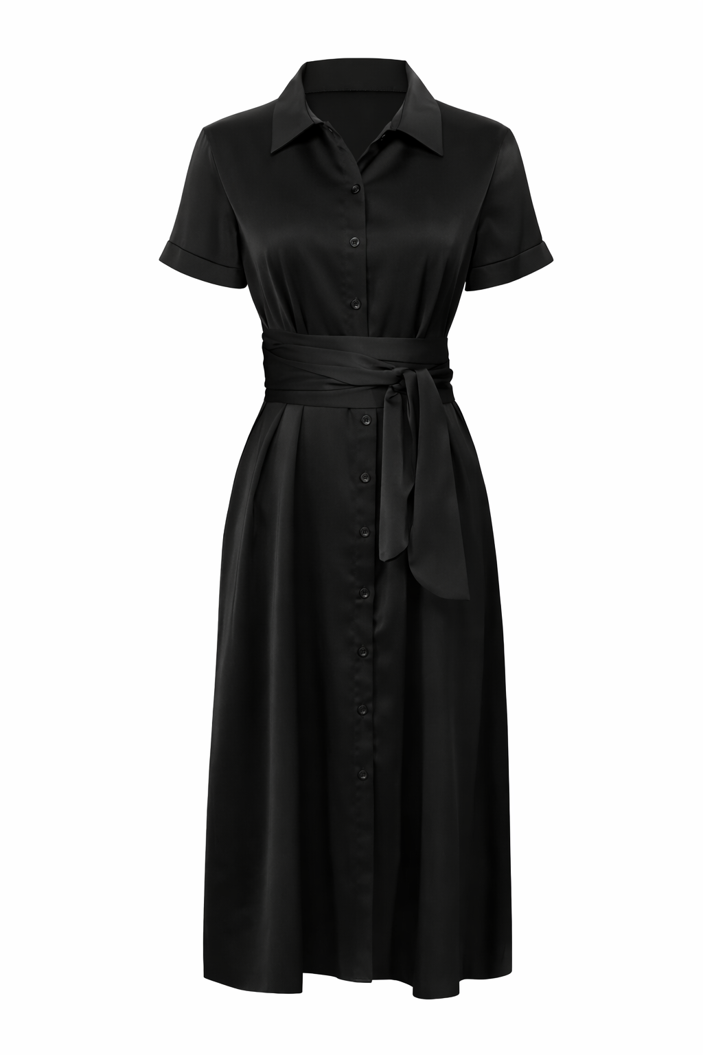 Button Down Belted Midi Shirt Dress