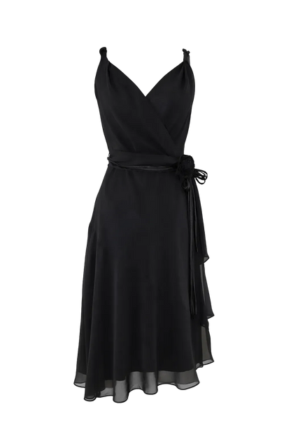 Vintage Black Chiffon Wrap Dress