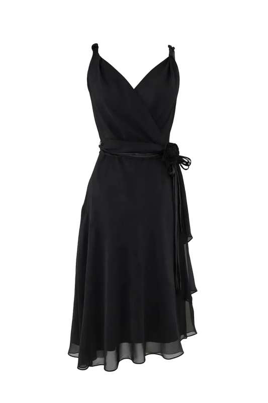 Vintage Black Chiffon Wrap Dress