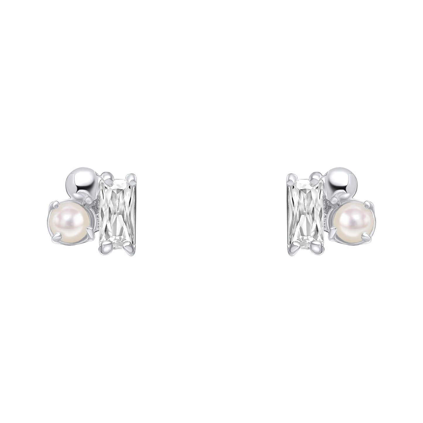 Beginnings Sterling Silver Freswater Pearl Zirconia White Earrings E6482W