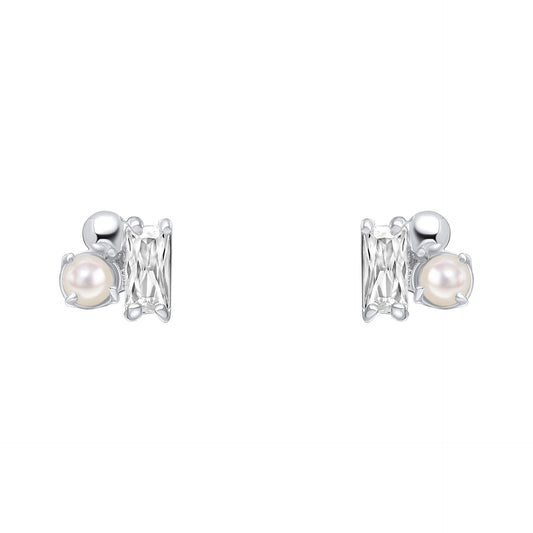 Beginnings Sterling Silver Freswater Pearl Zirconia White Earrings E6482W