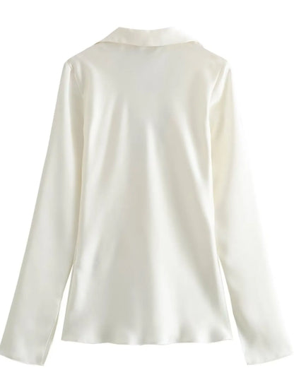 Satin Tie-Front Long Sleeve Shirt